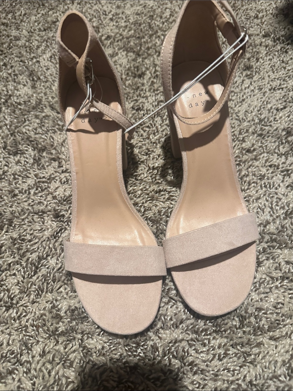 a new day nude Suede Block Heel Sandals with Ankle Strap